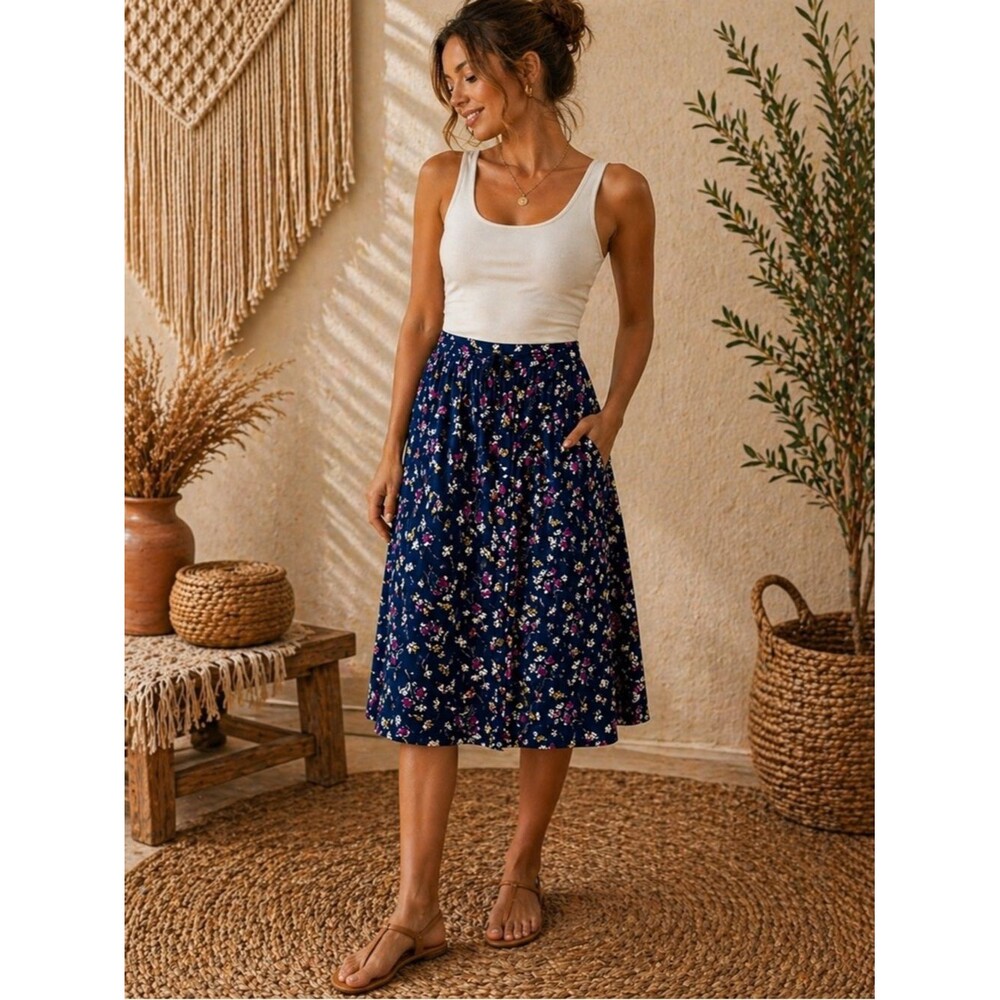 Terra&Sky Floral Print Button Down Skirt Size 1X (16W-18W)